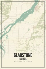 Retro US city map of Gladstone, Illinois. Vintage street map.