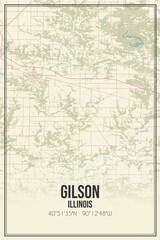 Retro US city map of Gilson, Illinois. Vintage street map.