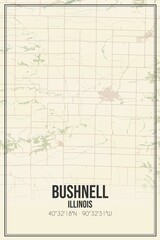 Retro US city map of Bushnell, Illinois. Vintage street map.