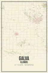 Retro US city map of Galva, Illinois. Vintage street map.