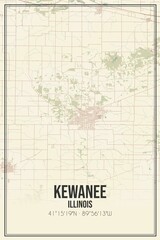 Retro US city map of Kewanee, Illinois. Vintage street map.