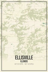 Retro US city map of Ellisville, Illinois. Vintage street map.
