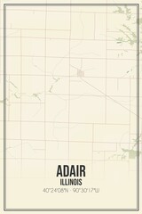 Retro US city map of Adair, Illinois. Vintage street map.