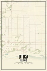 Retro US city map of Utica, Illinois. Vintage street map.