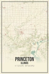 Fototapeta premium Retro US city map of Princeton, Illinois. Vintage street map.