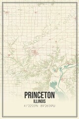 Retro US city map of Princeton, Illinois. Vintage street map.