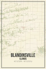 Retro US city map of Blandinsville, Illinois. Vintage street map.