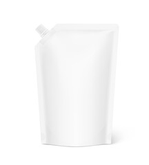 Pouch bag mockup with corner spout. Vector illustration isolated on white background. Front view. Can be use for template your design, presentation, promo, ad. EPS10.	