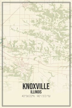 Retro US City Map Of Knoxville, Illinois. Vintage Street Map.