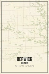 Retro US city map of Berwick, Illinois. Vintage street map.
