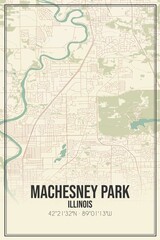 Retro US city map of Machesney Park, Illinois. Vintage street map.