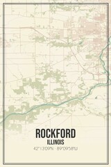 Retro US city map of Rockford, Illinois. Vintage street map.