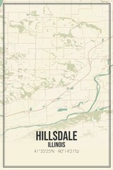 Retro US city map of Hillsdale, Illinois. Vintage street map.