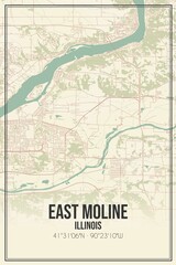 Retro US city map of East Moline, Illinois. Vintage street map.
