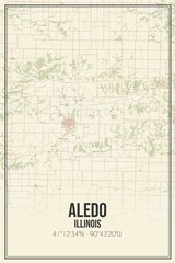 Retro US city map of Aledo, Illinois. Vintage street map.