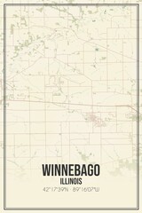 Retro US city map of Winnebago, Illinois. Vintage street map.