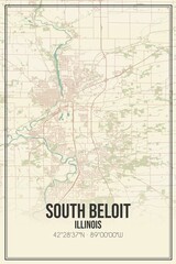 Fototapeta na wymiar Retro US city map of South Beloit, Illinois. Vintage street map.