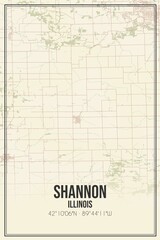 Retro US city map of Shannon, Illinois. Vintage street map.