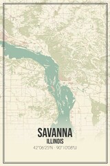 Retro US city map of Savanna, Illinois. Vintage street map.