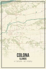 Retro US city map of Colona, Illinois. Vintage street map.