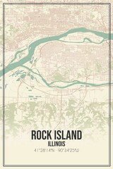 Retro US city map of Rock Island, Illinois. Vintage street map.