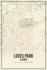 Retro US city map of Loves Park, Illinois. Vintage street map.