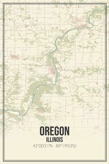 Retro US city map of Oregon, Illinois. Vintage street map.