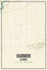 Retro US city map of Harmon, Illinois. Vintage street map.