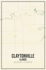 Retro US city map of Claytonville, Illinois. Vintage street map.