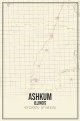 Retro US city map of Ashkum, Illinois. Vintage street map.