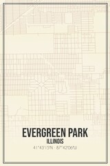 Retro US city map of Evergreen Park, Illinois. Vintage street map.
