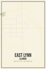 Retro US city map of East Lynn, Illinois. Vintage street map.