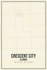 Retro US city map of Crescent City, Illinois. Vintage street map.