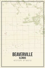 Retro US city map of Beaverville, Illinois. Vintage street map.