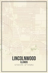 Retro US city map of Lincolnwood, Illinois. Vintage street map.