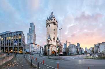 view to historic city gate  tower in Frankfurt
