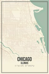 Retro US city map of Chicago, Illinois. Vintage street map.