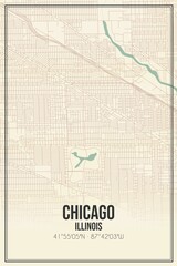 Retro US city map of Chicago, Illinois. Vintage street map.
