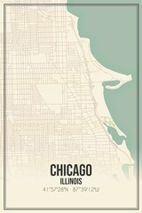 Retro US city map of Chicago, Illinois. Vintage street map.