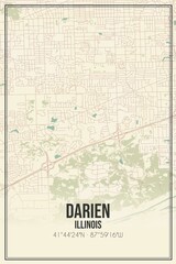 Retro US city map of Darien, Illinois. Vintage street map.