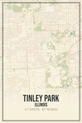 Obraz premium Retro US city map of Tinley Park, Illinois. Vintage street map.