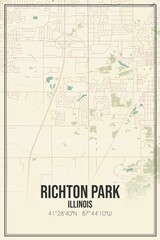 Retro US city map of Richton Park, Illinois. Vintage street map.