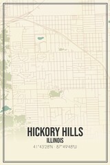 Retro US city map of Hickory Hills, Illinois. Vintage street map.