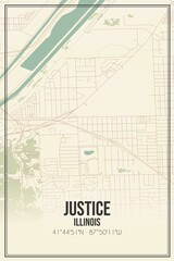 Retro US city map of Justice, Illinois. Vintage street map.