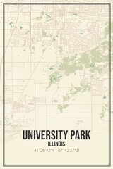 Retro US city map of University Park, Illinois. Vintage street map.