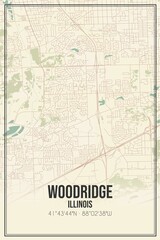 Retro US city map of Woodridge, Illinois. Vintage street map.