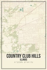 Retro US city map of Country Club Hills, Illinois. Vintage street map.