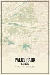 Retro US city map of Palos Park, Illinois. Vintage street map.
