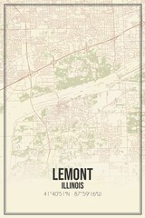 Retro US city map of Lemont, Illinois. Vintage street map.