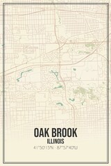 Retro US city map of Oak Brook, Illinois. Vintage street map.